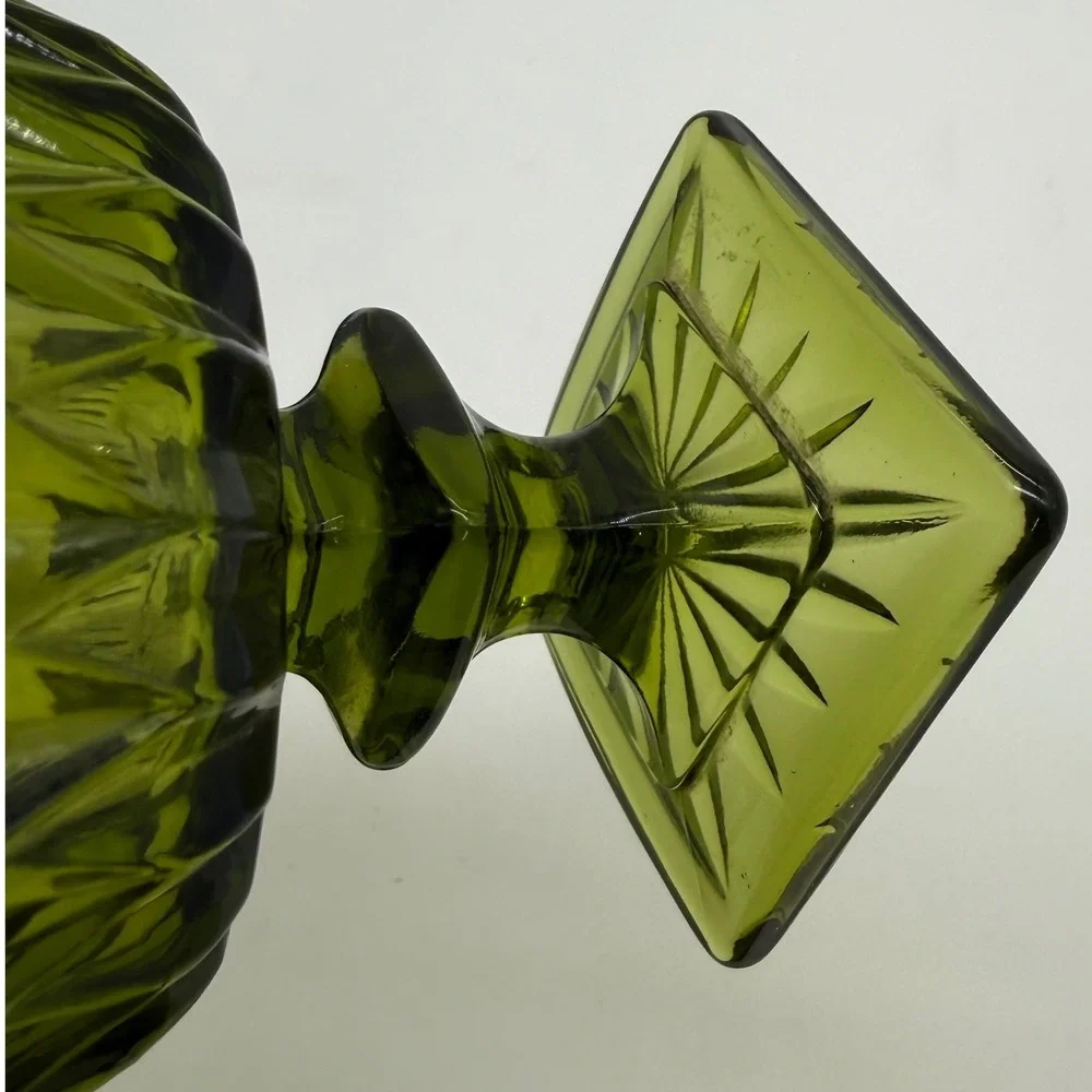 Vtg indiana Glass green Pedestal Compote Dish goblet MCM Retro mountvernon